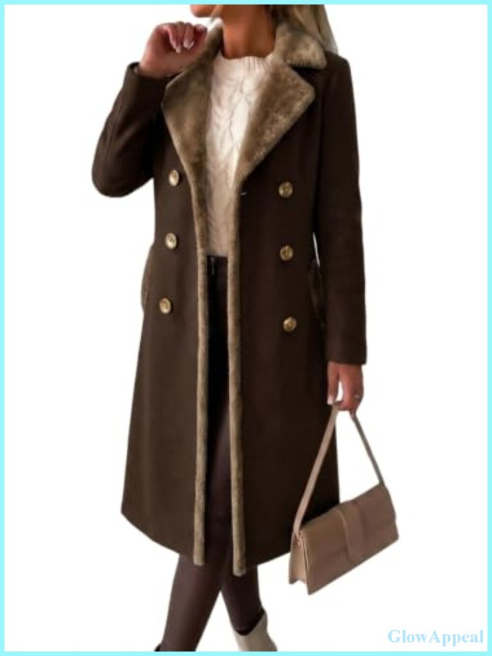 Wool Blend Double Breasted Peacoat Long Sleeve Notch Lapel Winter Coat